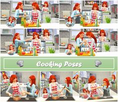 a woman is cooking in the kitchen with red hair