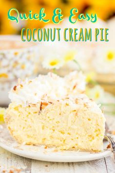 a piece of coconut cream pie on a plate