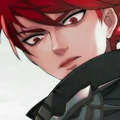 a close up of a person with red hair and an evil look on his face