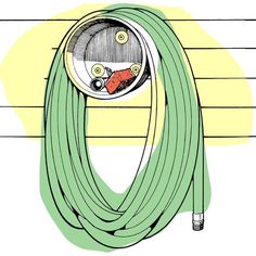 a drawing of a green hose hanging from a wall