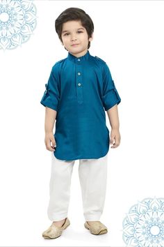 PRODUCT DESCRIPTION Ethnic Pehnava presents an intricately designed ethnic wear collection with a eye on modern trends that will add color and joy to your baby's festivities this year. Comfortable to wear, these stylish outfits are the perfect fit to your enhance your little one's charm. To see entire collection in our shop please visit https://www.etsy.com/shop/EthnicPehnava Specifications Brand -Ethnic Pehnava Type - Kurta Pajama Set Occasion - Ethnic wear Neck - Collar Sleeves - Short sleeves Cotton Nehru Jacket For Puja And Eid, Cotton Nehru Jacket For Eid Puja, Traditional Blue Pant Set For Diwali, Cotton Bandhgala For Eid And Puja, Cotton Bandhgala For Puja And Eid, Straight Kurta Sets For Puja And Eid, Blue Dabka Sets For Puja, Blue Sets With Dabka For Puja, Blue Dabka Embellished Sets For Puja