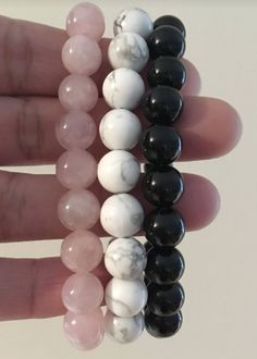 Trio Bracelets Aesthetic, Trio Bracelets Beads, Trending Bracelets Bead, Black Bracelet Aesthetic, Crystal Bracelets Healing, Trio Bracelets, Bracelet Trio