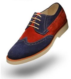 Introducing our Men's Two Tone Suede Leather Shoes, the perfect addition to any casual wardrobe. These Derby Red and Navy Crepe Sole Shoes are crafted with the finest materials and attention to detail, ensuring both style and comfort. Made with genuine suede, the upper of these shoes exudes a luxurious and sophisticated look. The soft leather lining provides a plush feel against your feet, allowing for a comfortable wear all day long. The crepe sole offers excellent traction and durability, making these shoes suitable for both indoor and outdoor use. These shoes feature a lace-up closure, allowing for a secure and adjustable fit. The all hand stitch detailing adds a touch of craftsmanship and elegance to the overall design. With a manufacturing time of only 10 days, you won't have to wait Quality Leather Boots, Brogues Men, Wingtip Shoes, Custom Design Shoes, Suede Leather Shoes, High Ankle Boots, Blue Suede Shoes, Men Suede, Brogue Shoes