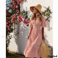 Olivia Mark - Elegant Sleeveless Midi Dress with Adjustable Closure فستان زهري, Basic Skirt, Womens Sheath Dress, Boho Midi Dress, Summer Fashion Beach, Darling Dress, Half Sleeve Dresses, Lace Dress Long, Slim Dresses