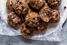 chocolate chip energy bites on a white plate