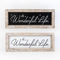 two wooden framed signs with the words wonderful life and wonderful life written in cursive writing