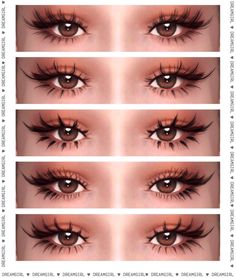 four different types of eyes with long lashes and eyelashes on each side, all showing the same