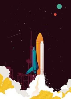 an illustration of a rocket taking off into space