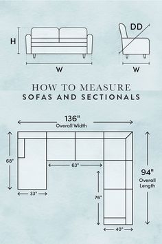 a blueprinted drawing shows how to measure sofas and sectionals with measurements