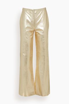 Forte Forte Pants Laminated Leather Palazzo Pants in Stardust Leather Pants Wide Leg, Rise Gold, Gold Lame, Pants Wide Leg, Palazzo Pants, Stardust, Model Measurements, Outfit Of The Day, Leather Pants