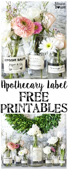 an advertisement with flowers and labels for free printables