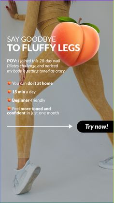 a woman in tights and leggings with the words say goodbye to fluffy legs