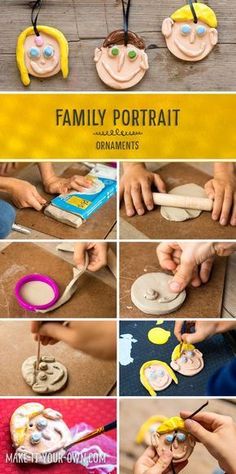 a collage of photos showing how to make an ornament for the family portrait