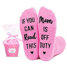 SOCKS FOR MOMSurprise your mom with our unique mothers day gifts! Our Mommy Socks feature a fun message that reads "IF YOU CAN READ THIS, MOM IS OFF DUTY". They make a great gift for the mom who has everything.SIZE & MATERIALThese mother gifts are made of plush coral fleece, providing ultimate comfort and warmth. Designed to fit women's shoe sizes 6-10. Our socks also feature black non-slip soles, ensuring your safety on wood and tile floors.CUPCAKE PACKAGINGTo ensure easy transportation,... Pink Fuzzy Socks, Wine Socks, Medical Gifts, Fluffy Socks, 18th Birthday Gifts, Tile Floors, Fuzzy Socks, Novelty Socks, Sock Gifts