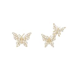 Elegant Butterfly Earrings With Diamond Accents, White Gold Butterfly Earrings Fine Jewelry, Butterfly-shaped White Gold Jewelry With Diamond Accents, Yellow Gold Cubic Zirconia Butterfly Earrings, Yellow Gold Butterfly-shaped Pierced Earrings, Butterfly Earrings, Rose Gold Earrings, Rose Gold, Yellow Gold