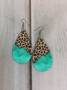 the leopard print and turquoise leather tear earrings