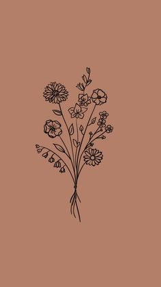 a drawing of some flowers on a brown background