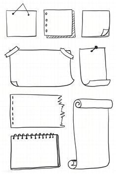 hand drawn notepads with different shapes and lines on paper sheeted in black ink