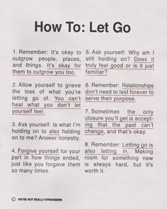 a piece of paper with some type of text on it that says how to let go