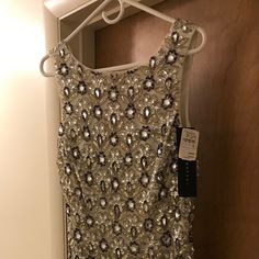 This Amazing Dress Is Covered With Crystals And Sequins In Natural And Black. Purchased From Neman Marcus But Never Chance To Wear It. It Is Knee Length Size 6 With A Tulle Hem. 2 Darts A Line For Form Fit But Not Overly Tight. Has A V Back And Closes With An Invisible Zipper. Fully Lined. Retail 585.00. Comes With Extra Sequins And Crystals. Any Questions Please Ask. This Is A True Size 6. Perfect For Weddings, Prom Or Just A Night Out. Sparklemuffin Tour, Silk Yellow Dress, Flowy Sundress, Two Piece Gown, Glam Photoshoot, Stripped Dress, Hi Low Dresses, Black Sequin Dress, Cotton Maxi