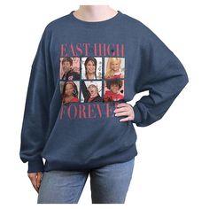 She'll love the look and feel of this Disney's High School Musical East High Forever Juniors' Oversized Graphic Pullover. © Disney FEATURES Crewneck Long sleevesFABRIC & CARE Cotton, polyester Machine wash Imported Size: Small. Color: Blue Heather. Gender: female. Age Group: kids. Disney High Schools, Disney High, Graphic Pullover, High School Musical, Gender Female, Blue Grey, Age Group, High School, Musical