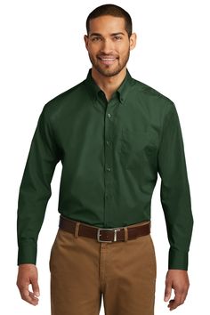 Shop Port Authority W100 in Deep Forest Green & get instant bulk discounts. This 55.00% Cotton, 45.00% Polyester Men Dress Shirt is often used for Embroidery projects by our customers | Ships Fast | Award-Winning Customer Service. Khakis Outfit, Deep Forest Green, Button Down Shirt Mens, Port Authority, Poplin Dress, Deep Forest, Poplin Shirt, Work Shirts, Mens Shirt Dress