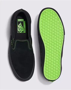 Skate Slip-On Neon Shoe Black Vans Slip On, World Industries Shoes, Mens Slip On Boots, Vans Skate Hi, Neon Vans, Vans Sneakers Men, Edgy Fits, Long Skate, Custom Vans Shoes