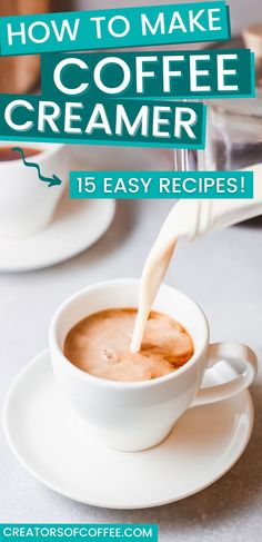 coffee creamer being poured into a white cup