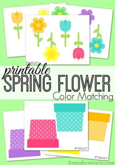 the printable spring flower color matching cards are shown with different colors and designs on them