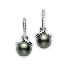 Mikimoto presents this elegant set of pearl earrings in the Twist collection. Each 18K white gold earring features a single black South Sea pearl that is captured by a lovely swirl and dangles from a French hook that is adorned with white diamonds. These stellar Mikimoto earrings are bound to enhance your look. Mikimoto Earrings, South Sea Pearls Earrings, White Gold Earring, Black Packaging, Pearl Dangle Earrings, Elegant Sets, Sea Pearl, White Gold Earrings, South Seas