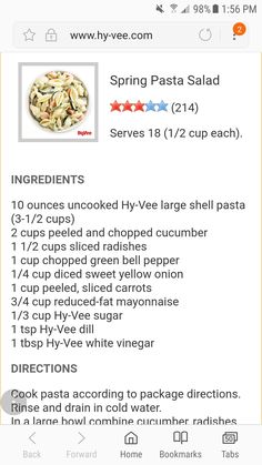 the recipe for spring pasta is displayed on an iphone screen, with instructions to make it easier