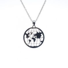 Silver Globe Pendant , World map necklace , Earth Pendant Charm , Silver 925 Travel Stainless Steel Silver Necklaces, Elegant Sterling Silver Necklace For Travel, Travel Silver Stainless Steel Jewelry, Travel Sterling Silver Jewelry, Sterling Silver Round Pendant Jewelry For Travel, Sterling Silver Necklace With Round Pendant For Travel, Silver Pendant Jewelry For Travel, World Map Necklace, Map Necklace