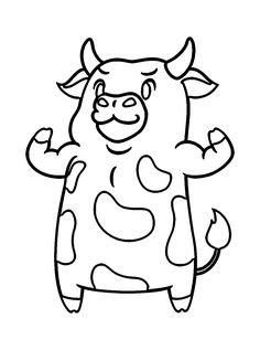 a black and white drawing of a cow with its arms up in the air,