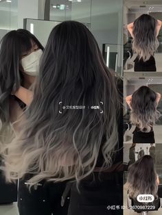 Black Hair With Silver Tips, Dark Brown Hair With Grey Balayage, Korean Balayage Hair, Pelo Color Ceniza, Hidden Hair Color, Hair Color Mahogany, Black Hair Balayage, Silver Blonde Hair, Korean Hair Color