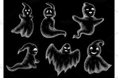 halloween ghost drawings in black and white