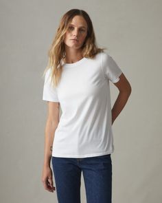 Classic Cotton Crew Tee - White Cashmere Scarf Women, Rainy Day Fashion, American Giant, Minimalist Summer, Supima Cotton, Cashmere Scarf, Casual Elegance, Quality T Shirts, White T Shirt