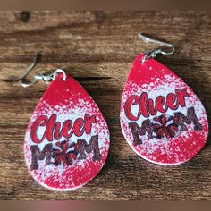 Awesome Pair Of Homemade Cheer Mom Earrings. Faux Leather And Very Lightweight. Comes From A Smoke Free Home. Cheer Earrings, Handmade Ice Cream, Sterling Silver Heart Earrings, Mom Earrings, Southwest Boho, Silver Heart Earrings, Stone Dangle Earrings, Mother Of Pearl Earrings, Pink Gem