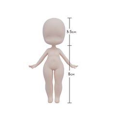 a small doll is shown with measurements for it's body and head to the side