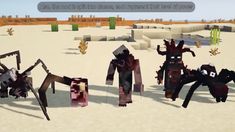 an image of some animated characters in the desert with text that reads, minecraft