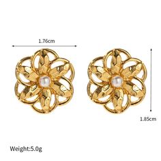 Introducing our stunning Hollow Flower Shaped Stud Earrings, meticulously crafted from durable stainless steel and elegantly adorned with an 18K gold plating. These earrings are a perfect blend of classic charm and modern sophistication, designed to add a touch of glamour to any ensemble. Whether you're attending a wedding, celebrating an anniversary, or simply dressing up for a gala, these earrings are sure to elevate your look. Key Features Material Excellence: Crafted from high-quality stainless steel, ensuring durability and longevity. Luxurious Finish: Enhanced with 18K gold plating for a radiant sheen that captures attention. Waterproof Design: Wear them confidently on any occasion without the fear of damage from water exposure. Hypoallergenic: Free from nickel, lead, and cadmium, ma Elegant Flower-shaped Metal Hoop Earrings, Gold Round Flower Earrings For Formal Occasions, Gold Round Flower Earrings For Anniversary, Gold Clip-on Earrings In Flower Shape, Gold Clip-on Flower-shaped Earrings, Tarnish Resistant Gold Plated Flower Earrings, Gold Clip-on Flower Shaped Jewelry, Gold Flower-shaped Hoop Earrings For Wedding, Gold Clip-on Drop Flower Earrings