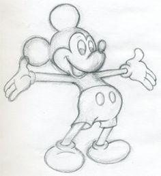 a pencil drawing of mickey mouse