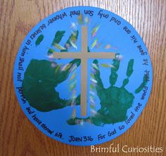 a handprinted cross on the side of a wooden table with words written in it