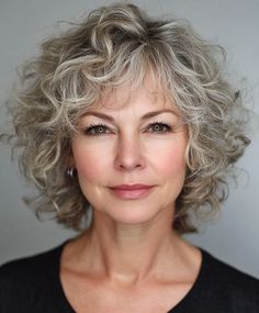 Curly Bobs For Older Women, Grey Hair With Bangs, Short Curly Hairstyles For Women, Short Wavy Haircuts, Grey Curly Hair, Choppy Layers