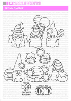 the gnomes clear stamps set has been designed to look like they are holding balloons