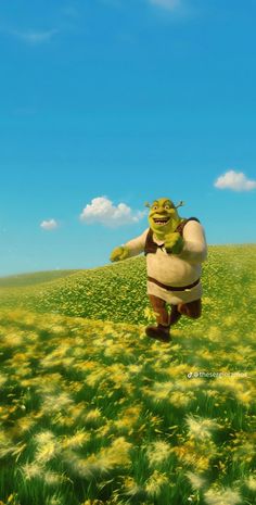 an animated cartoon character running through a field