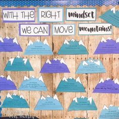 a bulletin board with mountains on it and words that say, with the right we can move