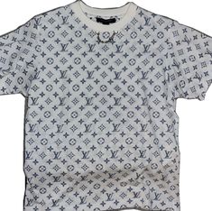 Luxury White Top With Monogram Print, Louis Vuitton Tshirt, Louis Vuitton T Shirt, Louis Vuitton Top, Lv Logo, Blue White, Color Blue, In Italy, Blue And White