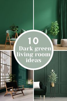 dark green living rooms with dark green accessories and furniture Green Tv Feature Wall, Living Room Designs Small Spaces Green, Green Colour Drench Living Room, Dark Green Paint Living Room, Dark Green Boho Living Room, Dark Green Family Room, Living Room Designs Green Walls, Emerald Green Accent Wall Living Room, Green Ceiling Living Room