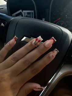 Acrylic Nail Designs Cherry, Boujie Nail Designs, Cherry And Cheetah Nails, Leopard And Cherry Nails, Strawberry Nails Simple, Red French Tips Short, Cheta Print French Tips, Cheetah Print Nails With Cherry, Cheetah And Cherry Nails