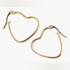 New Stainless Steel Heart Shape Hoop Earrings Color Gold Color May Vary From Screen To Screen Same Day Or Next Day Shipping Offers Are Welcome Smoke Free Home Wapet Free Heart Shaped Hoop Earrings With Ear Wire, Valentine's Day Nickel-free Hoop Earrings, Valentine's Day Open Heart Hoop Earrings, Everyday Metal Heart-shaped Hoop Earrings, Metal Hoop Heart Earrings For Anniversary, Metal Heart Hoop Earrings For Anniversary, Everyday Heart-shaped Metal Hoop Earrings, Everyday Metal Heart Hoop Earrings, Green Chandelier Earrings